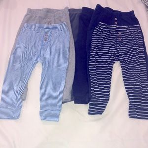 LIKE NEW.  PANTS SET FLEECE AND COTTON STRIPPED BLUE, WHITE, GRAY